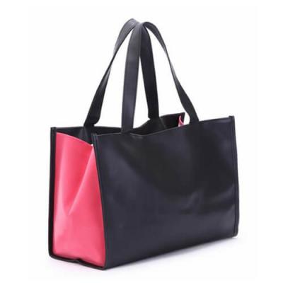China Custom Black PU Leather Tote Bag With Thermal Transfer Logo ODM for sale