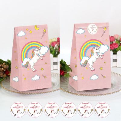China Pink Rainbow Unicorn Food Packaging Paper Bag Kraft Paper Bread Bags 9g for sale