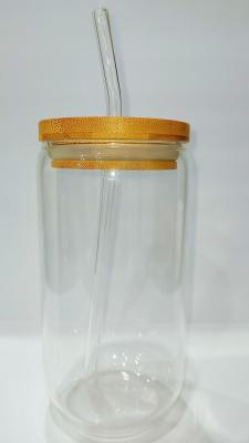 China Botella de cristal transparente del agua de alta calidad con la paja con la tapa de bambú en venta