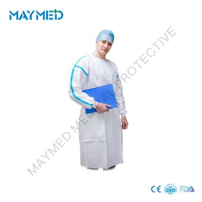 China Vestido quirúrgico antiestático microporoso del aislamiento con las cintas azules en venta