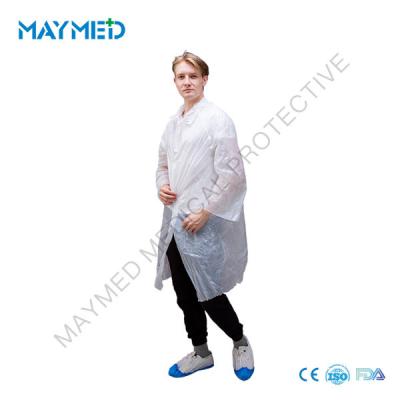 China White Open Cuff Single Use Waterproof PE Visitor Coat for sale