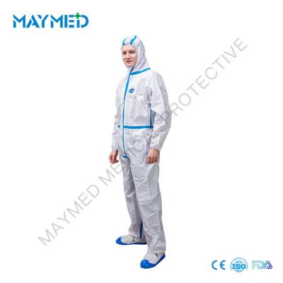 China EN1149-5 Disposable Protective Coveralls 55gsm With Blue Tapes for sale