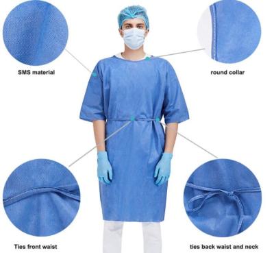 China 18gsm Dustproof SMS Disposable Patient Gowns Disposable Medical Scrubs for sale