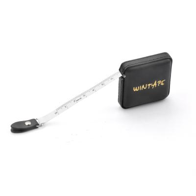 China Black Faux Leather Personalised Sewing Tape Measure Soft Square Retractable OEM for sale