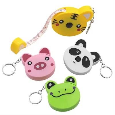 China Cartoon Tape Measure 150cm 60 Inch Mini Portable Cute Animal Shape Key Ring Automatic Tape Measure Panda Frog Piggy for sale