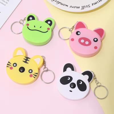 China Custom Cute Cartoon Animal Design Portable Tape Measure Frog Panda Tiger And Pig With Key Ring Attachment for sale