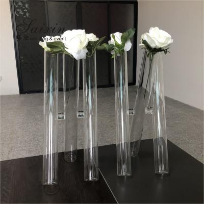 Quality Wedding Decoration Vase For Home Rose Flower 3 Pcs Clear Cylinder Glass 47cm for sale