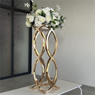 China Gold Wedding Flower Stand Centerpiece Unique Metal Flower Stand 97cm for sale