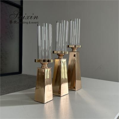 China Factory Wholesale Wedding Table Decoration Metal Wedding 3 Pcs Gold Candle Holder Stand for sale