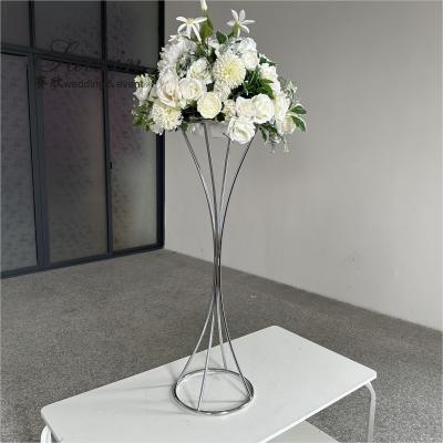 China Simple Table Wedding Flower Stand Arrangement Silver Wedding Centerpieces 100cm for sale