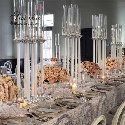 China ZT-062 Chic 4 pcs different size white stem crystal pillar candle holder for decor wedding centerpieces for sale