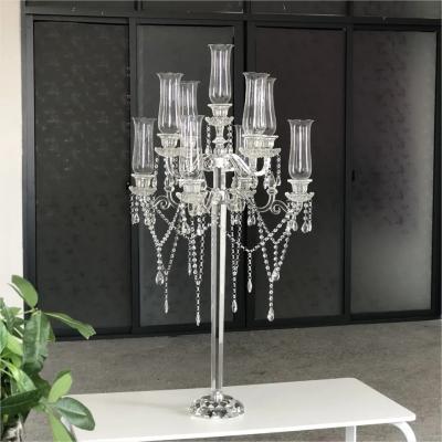 China Hot Sale Candelabra 9 Arms Wedding Decor Supplies Tall Centerpiece Stand Wedding Crystal Candelabra for sale