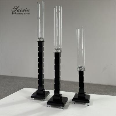 China ZT-051 Metal Glass Candlestick Holder 3 pcs Set Tall Table Centerpiece Wedding Decor Supplies Crystal Candle Holder for sale