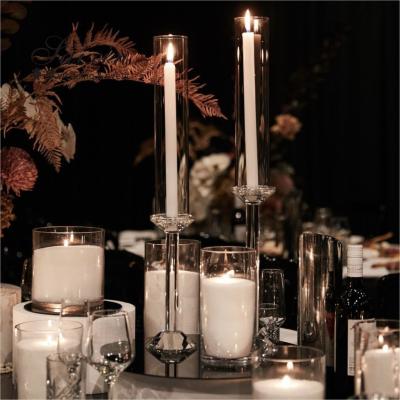 China Clear Crystal Taper Wedding Candle Holder Wedding Table Decoration 3pcs Set 29CM for sale