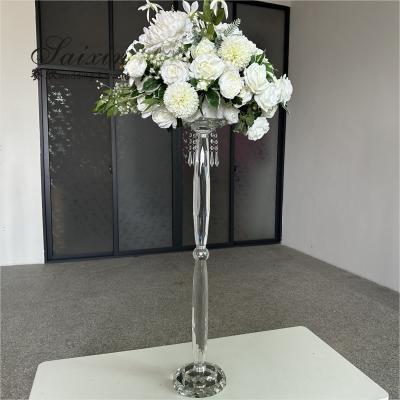 China Modern Wedding Flower Stand Crystal Floral Pillar Stand Table Decoration for sale