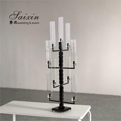 Quality Black 6 Arm 9 Arm Crystal Candelabra Candle Holder Tall Square Shape 120CM for sale