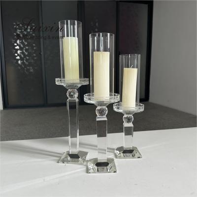 China Bulk Wedding Candle Holders Set Of 3 Gold Crystal Glass Candlestick 38cm for sale