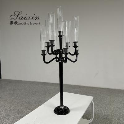 China ZT-271B Wedding Party Tall Black 9 Arms Candlestick Holders For Wedding Table Centerpiece en venta