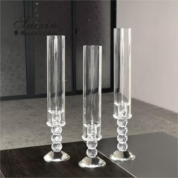 Quality Candelabra Wedding Candle Holders Clear Crystal Candle Holder Centerpieces 50cm for sale