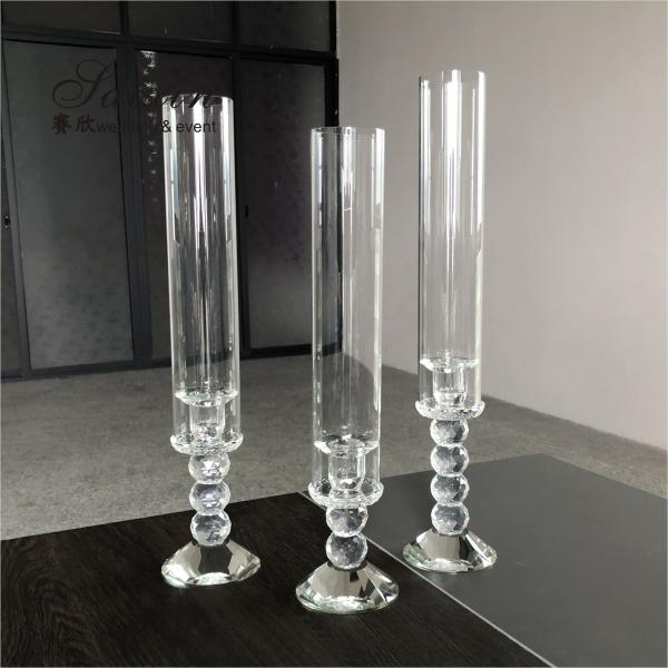 Quality Candelabra Wedding Candle Holders Clear Crystal Candle Holder Centerpieces 50cm for sale