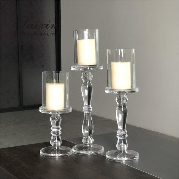 Quality Christmas Wedding Candle Holder Glass Candle Pillars Set 19cm 27cm 35cm for sale