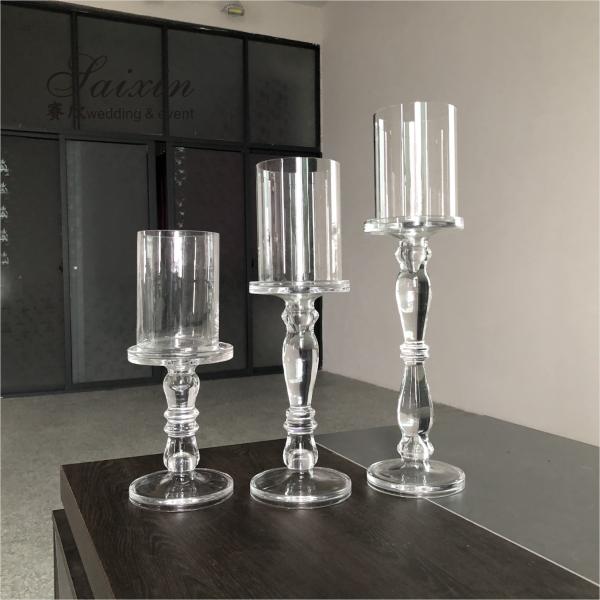 Quality Christmas Wedding Candle Holder Glass Candle Pillars Set 19cm 27cm 35cm for sale