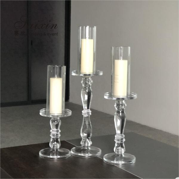 Quality Christmas Wedding Candle Holder Glass Candle Pillars Set 19cm 27cm 35cm for sale