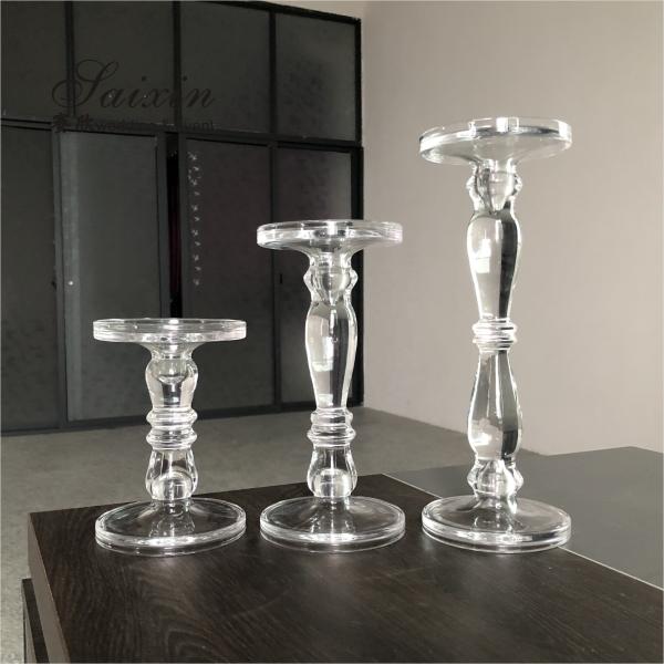 Quality Christmas Wedding Candle Holder Glass Candle Pillars Set 19cm 27cm 35cm for sale