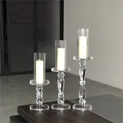 Quality Christmas Wedding Candle Holder Glass Candle Pillars Set 19cm 27cm 35cm for sale