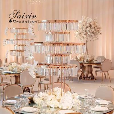 China Gold Metal Flower Stand Wedding Outdoor 80cm Large Crystal Table Tree Centerpiece for sale