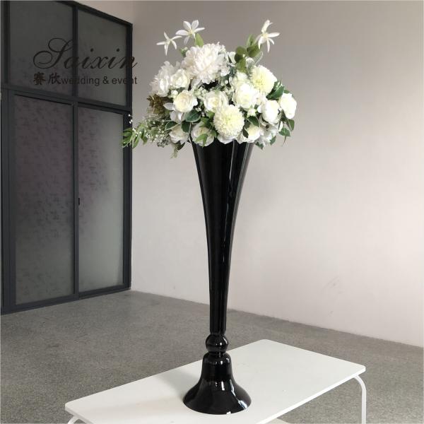 Quality 80cm-100cm Tall Black Glass Stemmed Glass Vase Hurricane For Wedding Table for sale