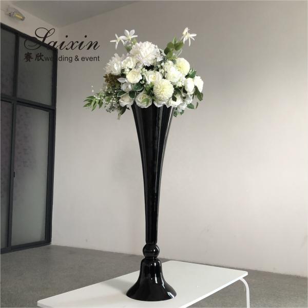 Quality 80cm-100cm Tall Black Glass Stemmed Glass Vase Hurricane For Wedding Table for sale