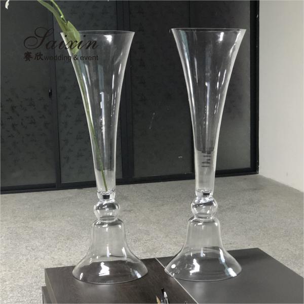 Quality 80cm-100cm Tall Black Glass Stemmed Glass Vase Hurricane For Wedding Table for sale