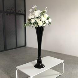 Quality 80cm-100cm Tall Black Glass Stemmed Glass Vase Hurricane For Wedding Table for sale