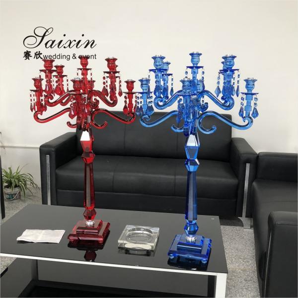 Quality Blue Crystal Candelabra 9 Arm Crystal Chandelier Candlesticks Table Decoration for sale