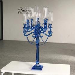 Quality Blue Crystal Candelabra 9 Arm Crystal Chandelier Candlesticks Table Decoration for sale