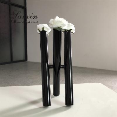 Quality Unique Decorative Vases Black Wedding Centerpieces 3 Glass Cylinder Flower Vase for sale