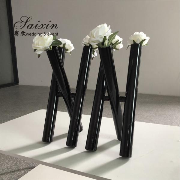 Quality Unique Decorative Vases Black Wedding Centerpieces 3 Glass Cylinder Flower Vase for sale