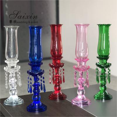 China Centerpieces Wedding Candle Holder Table Decor Pillar Crystal With Glass Hurricanes for sale