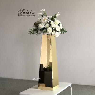 China Acrylic Wedding Flower Stand 100cm Gold For Wedding Table Decoration for sale