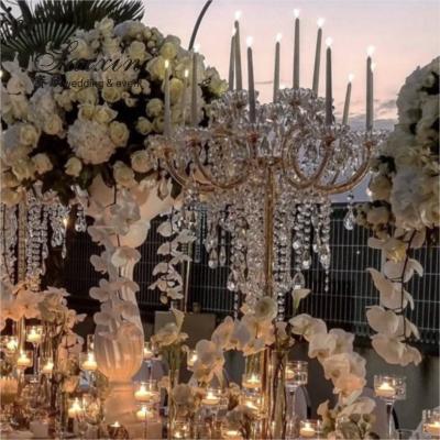 China ZT-325G Latest Design Gold Crystal Candelabra Wedding Table Decoration Centerpiece For 15 Arms for sale