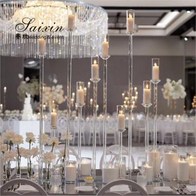 China 10 Candle Holder Stand Crystal Gold Table Decor 10 Arm Glass Candelabra 145cmx100cm for sale