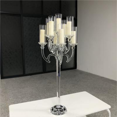 China 9 Arms 95cm Tall Crystal Glass Candelabras Acrylic Crystal Candle Holder Centerpieces for sale