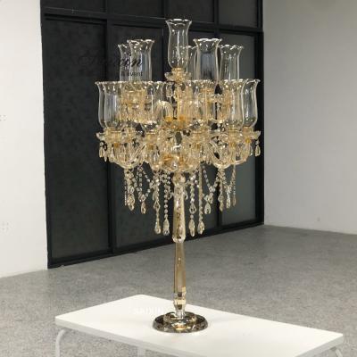 China Lead Lamp Crystal Hurricane Candle Holders Amber Color Crystal Candelabra For Big Event 135CM for sale