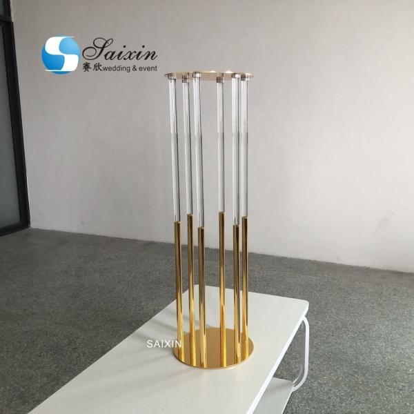 Quality 130CM 6 Pole Unique Flower Stand Acrylic Crystal Gold Glass Table Centerpieces for sale