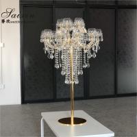 Quality 15 Arms Gold Tall Lead Crystal Candelabras Centerpieces Beaded For Wedding Table for sale