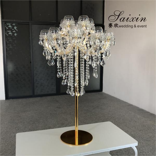 Quality 15 Arms Gold Tall Lead Crystal Candelabras Centerpieces Beaded For Wedding Table for sale