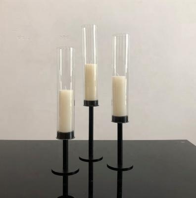 China Black Metal Taper Candle Holders Candlesticks Candelabra 3 Pcs Set 54cm for sale