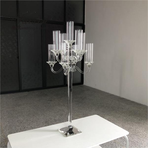 Quality 9 Branch Crystal Glass Candelabra Square Base Contemporary Crystal Candle for sale