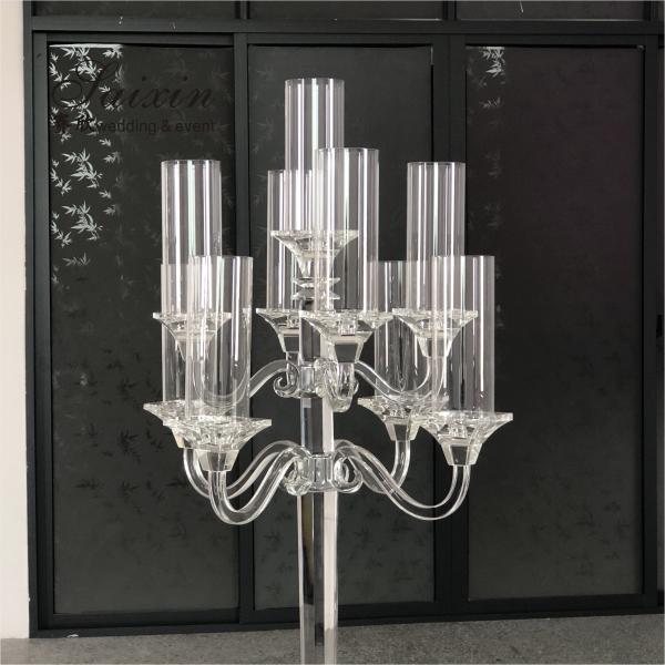 Quality 9 Branch Crystal Glass Candelabra Square Base Contemporary Crystal Candle for sale